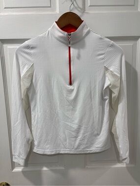 EIS Equestrian 1/4 Zip Sun Protection Long Sleeve Shirt Size XS White/Orange EUC